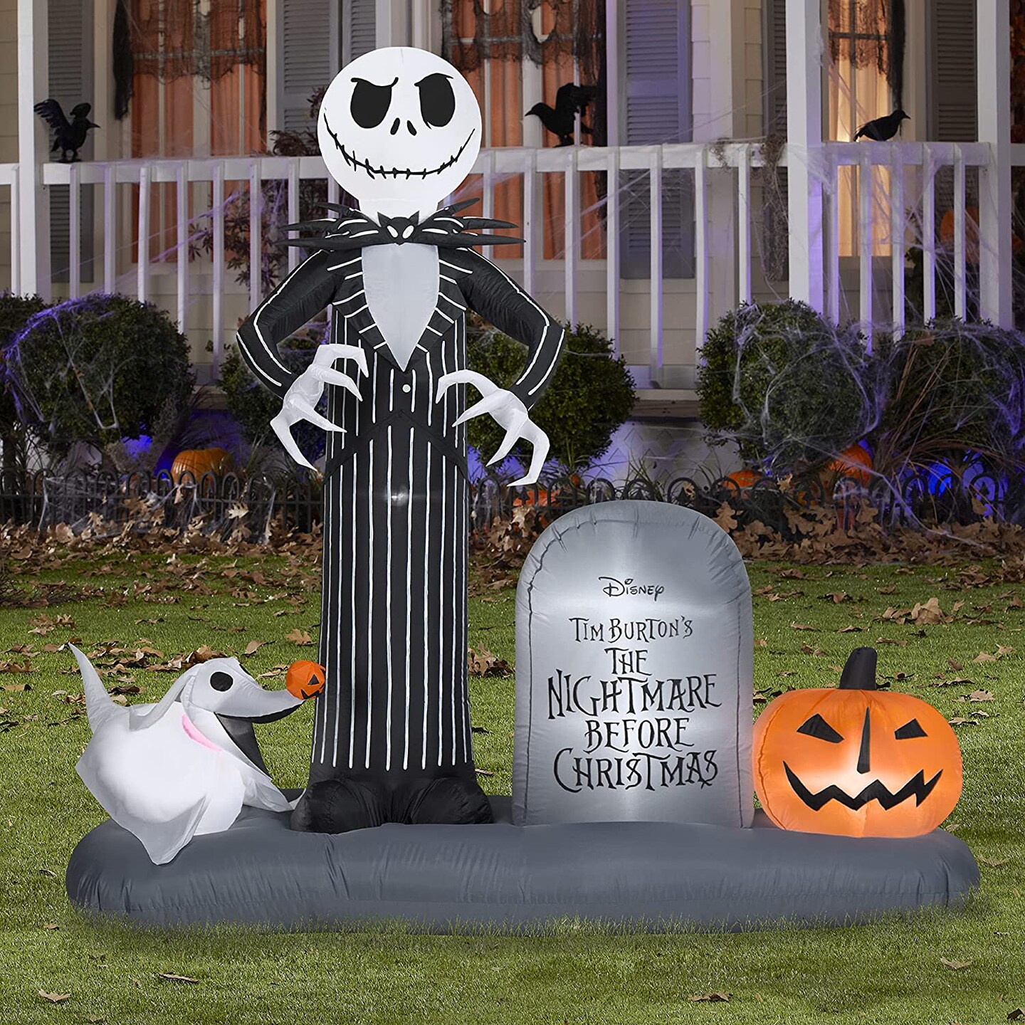 6.5&#x27; Gemmy Airblown Jack Skellington Tombstone Scene w/ Zero 227161