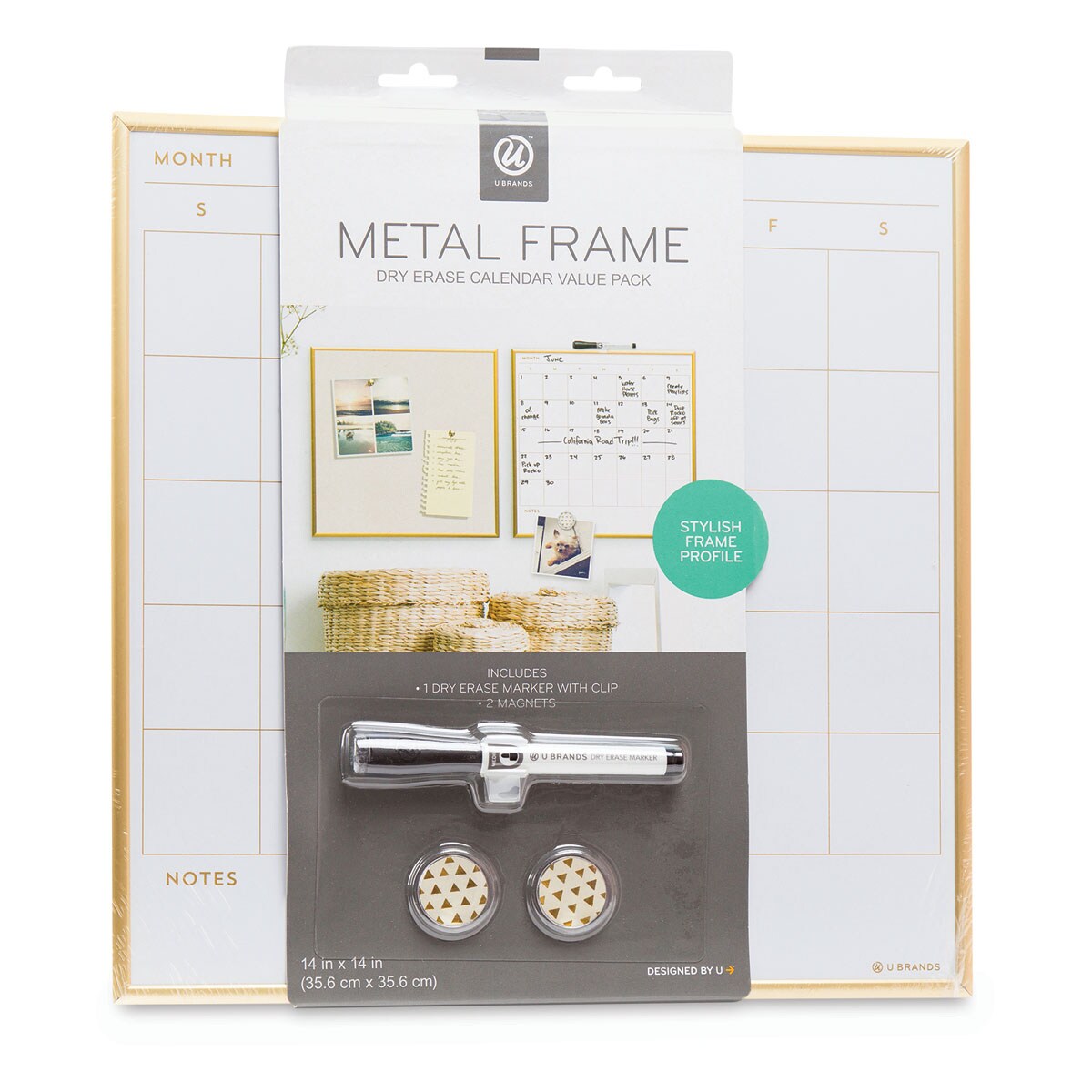 U Brands Gold Frame Dry Erase Board - Calendar