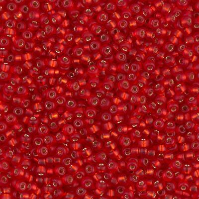 Miyuki 11 Round Seed Bead, 11-10F, Matte Silver Lined Flame Red