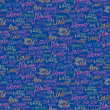 Full Bloom Floral Dark Blue Writing by P and B Textiles Cotton Fabric BTY