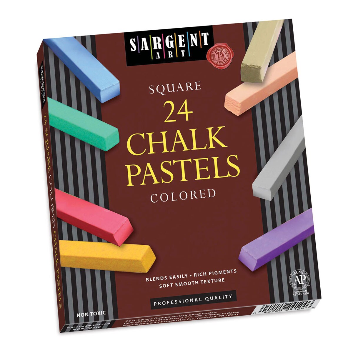 Sargent Art Square Chalk Pastels - Assorted Colors, Set of 24