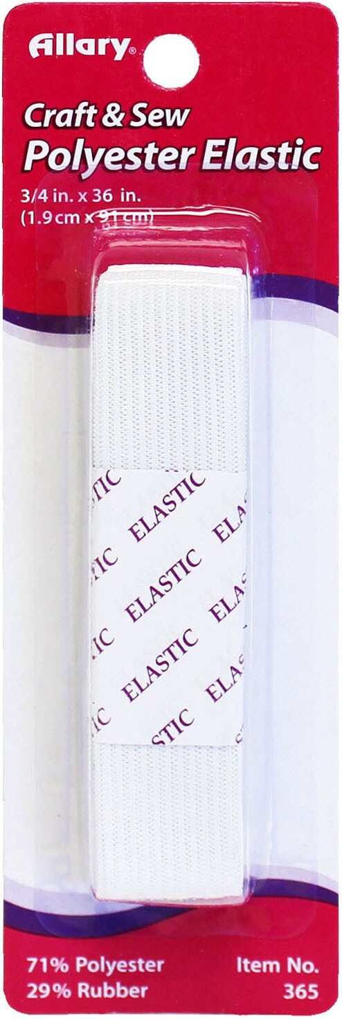 Allary Polyester Elastic .75&#x22;X1yd-White