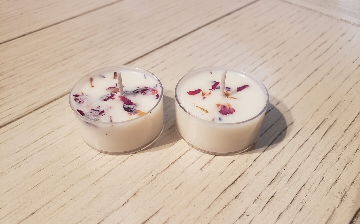 Plumeria Natural 6 Count Soy Wax Tealights Hand Poured with Fragrant/Essential Oils &#x26; Dried Flowers | Christmas Gift | Wedding Favors |