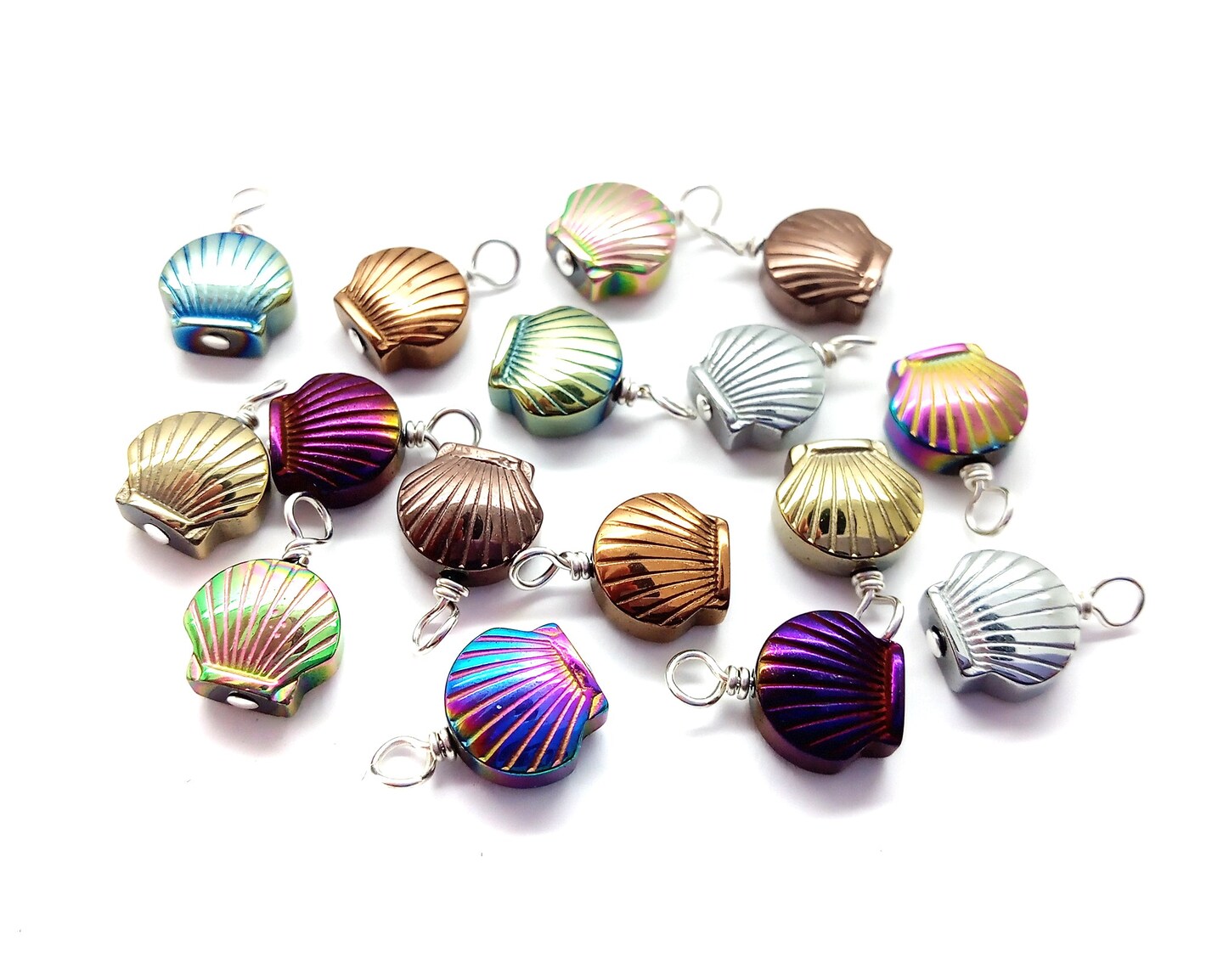 Seashell Charms, Colorful Sea Shell Bead Dangles, 10 pieces Mixed Colors, Adorabilities