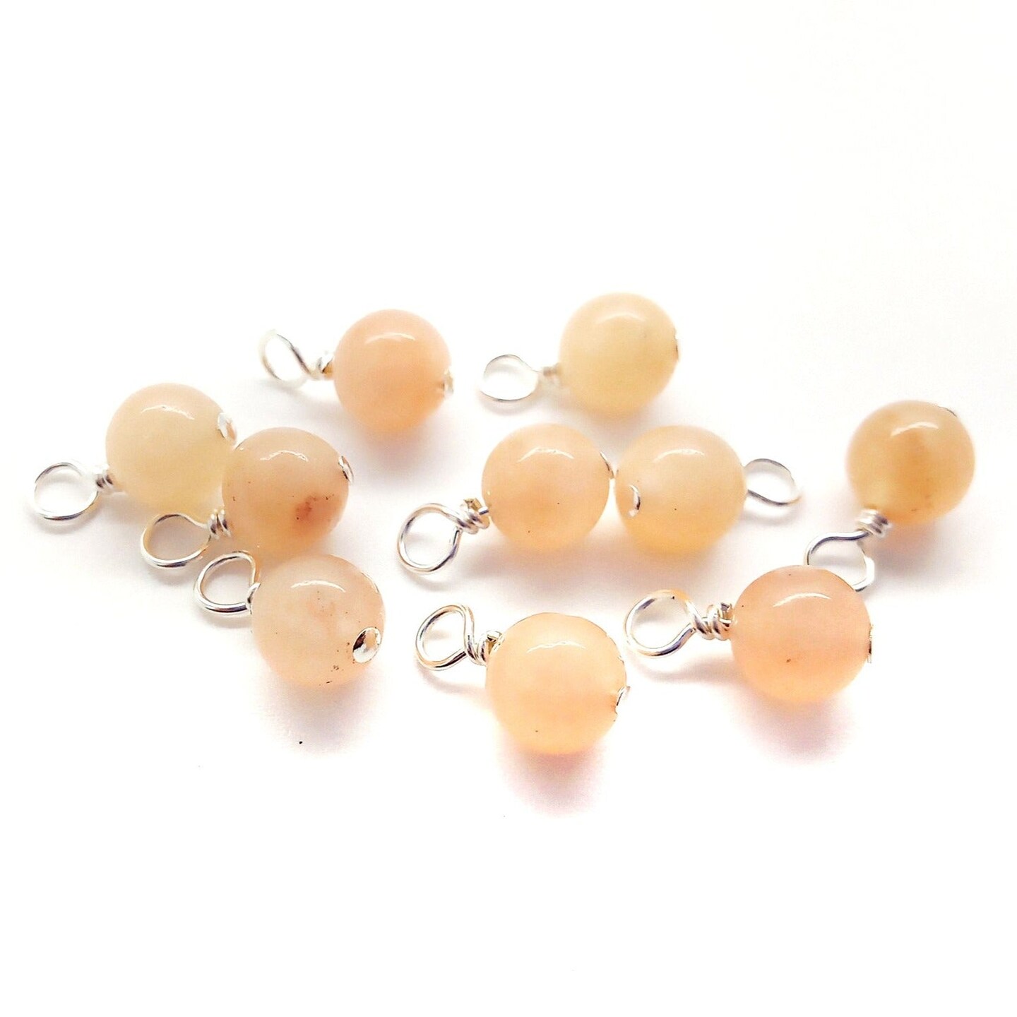 Peach Chalcedony 6mm Bead Dangles, Small Gemstone Charms, 10 pieces, Adorabilities