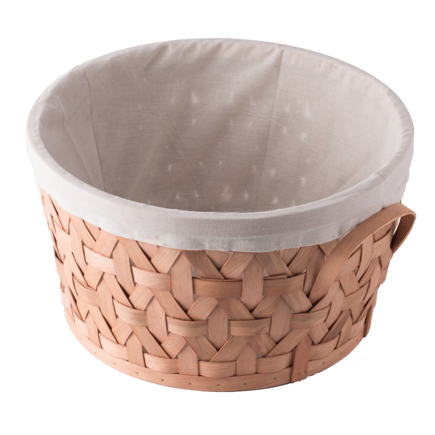 Wooden Round Display Basket Bins, Lined with White Fabric, Food Gift Basket