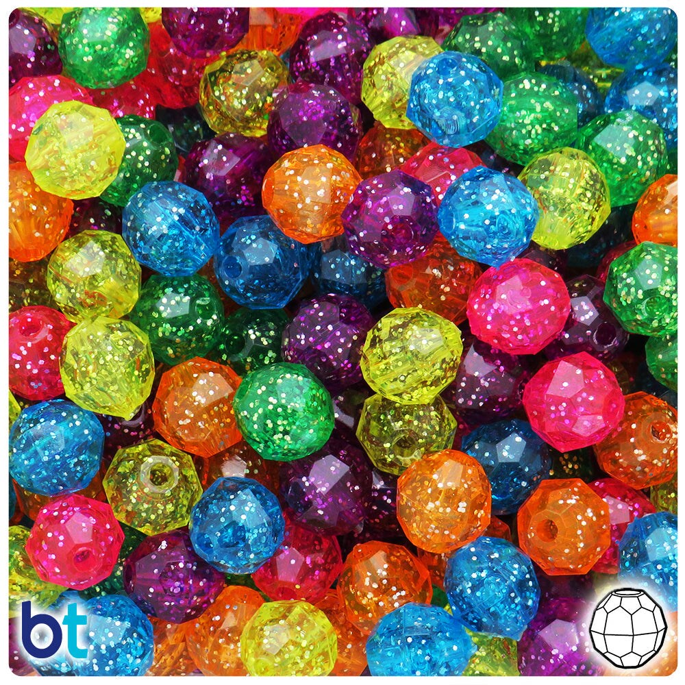 BeadTin Jelly Sparkle Mix 10mm Faceted Round Plastic Craft Beads (225pcs)