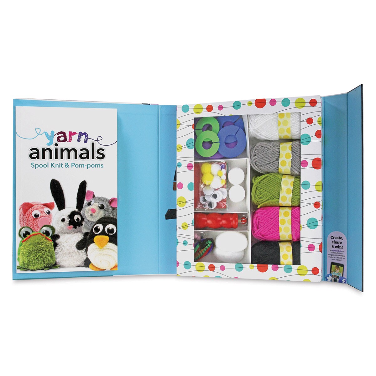SpiceBox Kits for Kids Spool Knit and Pom Poms Yarn Animals