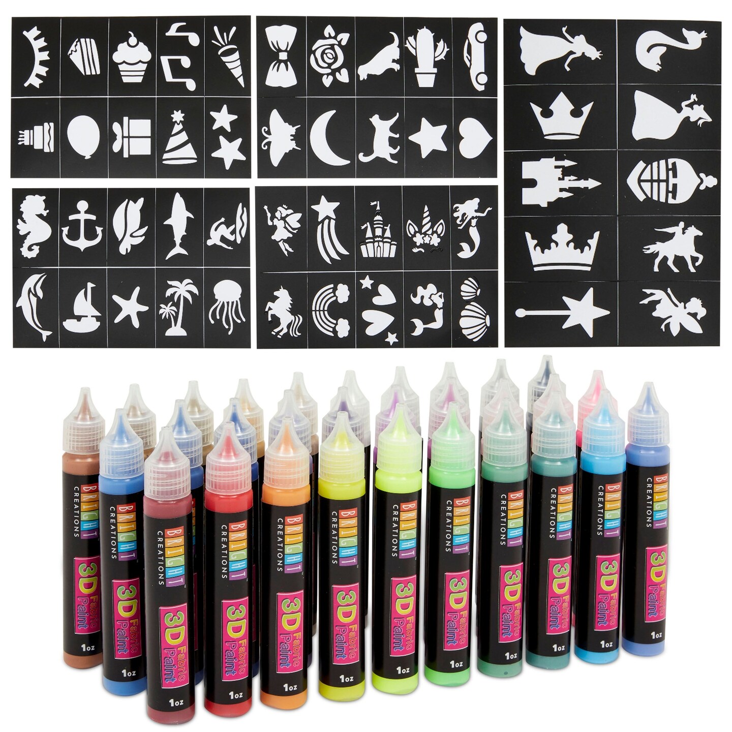 3D Fabric Paint 30 Colors with Sticker Stencils, Permanent Textile Paint Includes Neon, Metallic, Glitter for Clothing, Size: 30 ml
