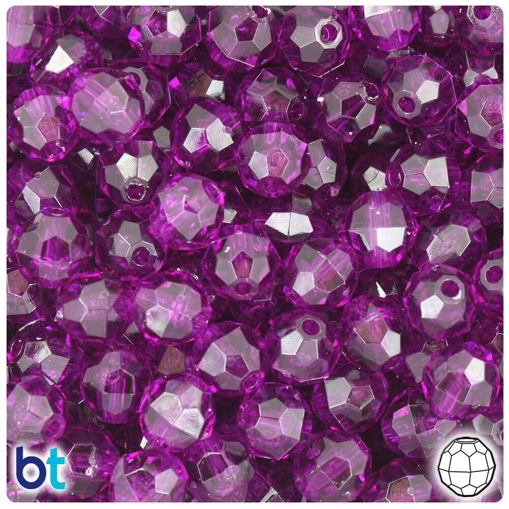BeadTin Lilac Transparent 10mm Faceted Round Plastic Craft Beads (225pcs)