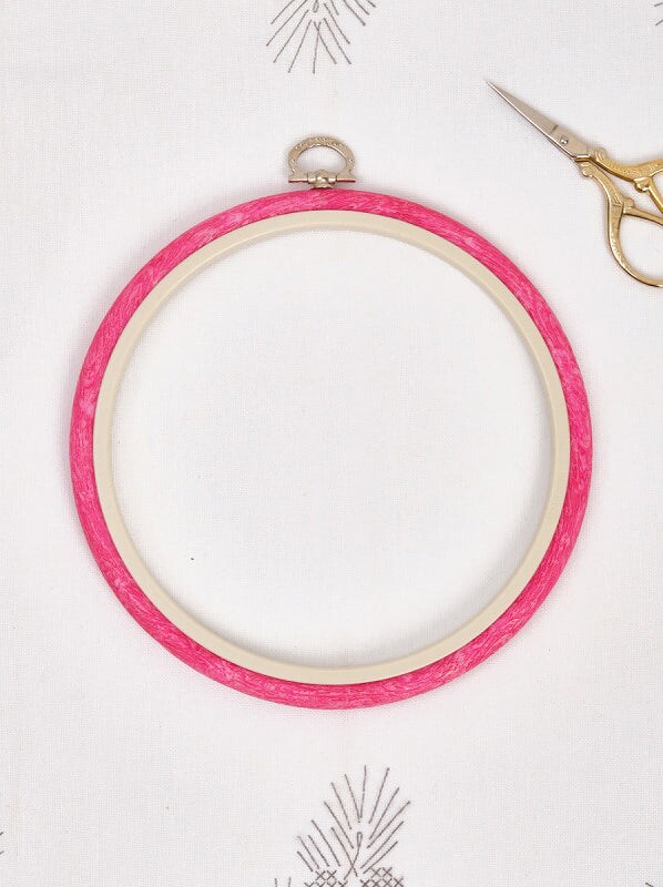 Pink Embroidery Round Hoop - Nurge Flexible Hoop, Round Cross Stitch Hoop