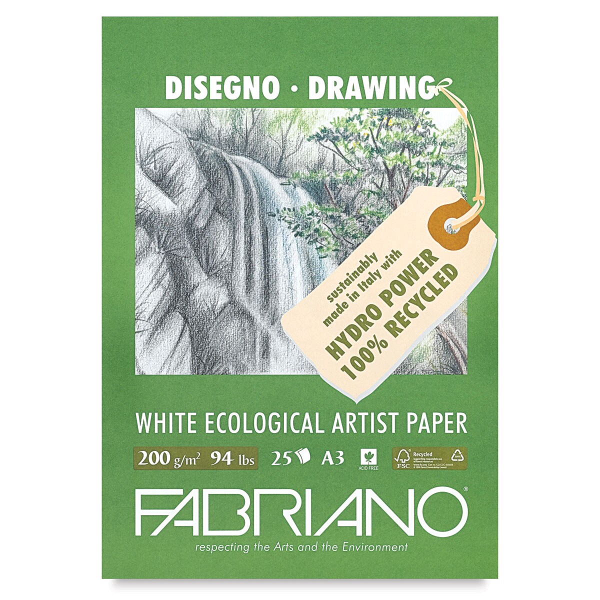 Fabriano Ecological Artist Drawing Pad - 11.7" x 16.5", 25 Sheets