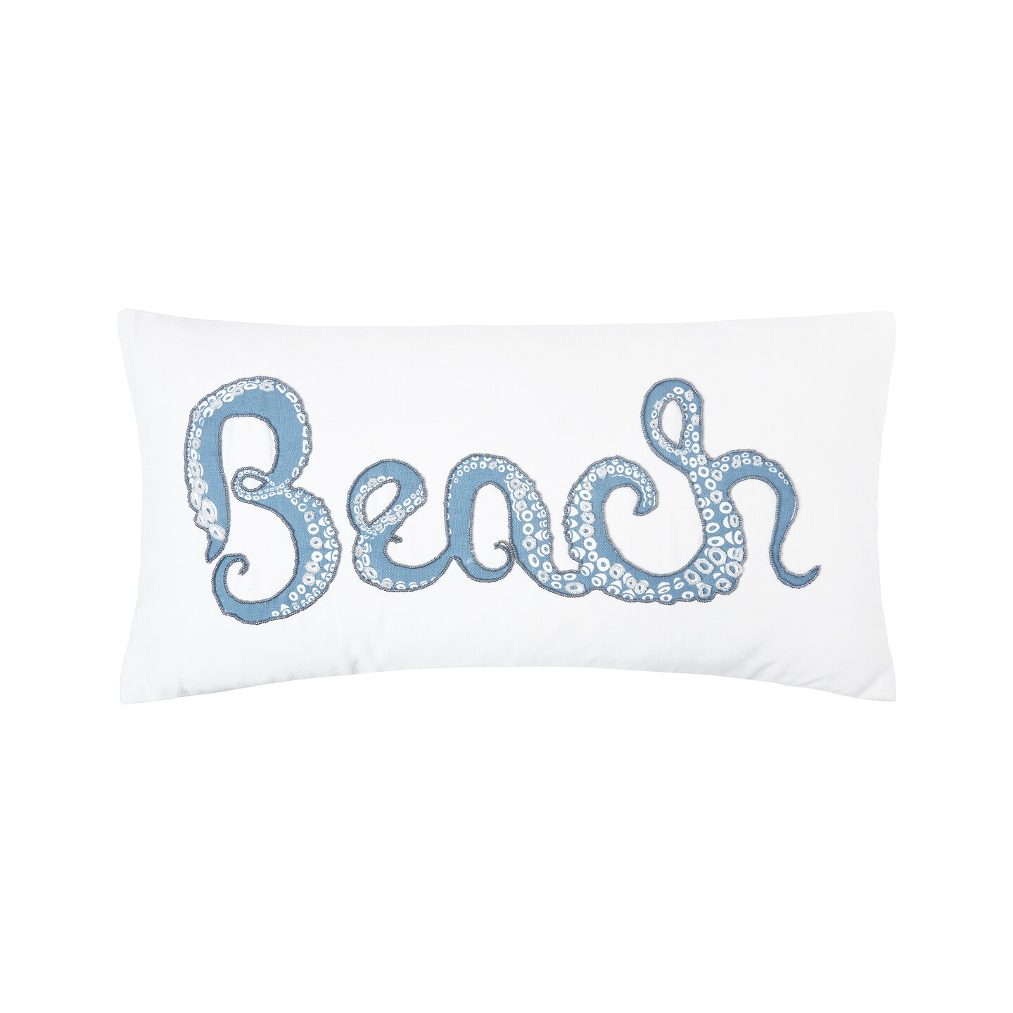 Octopus Beach Printed and Beaded Throw Pillow
