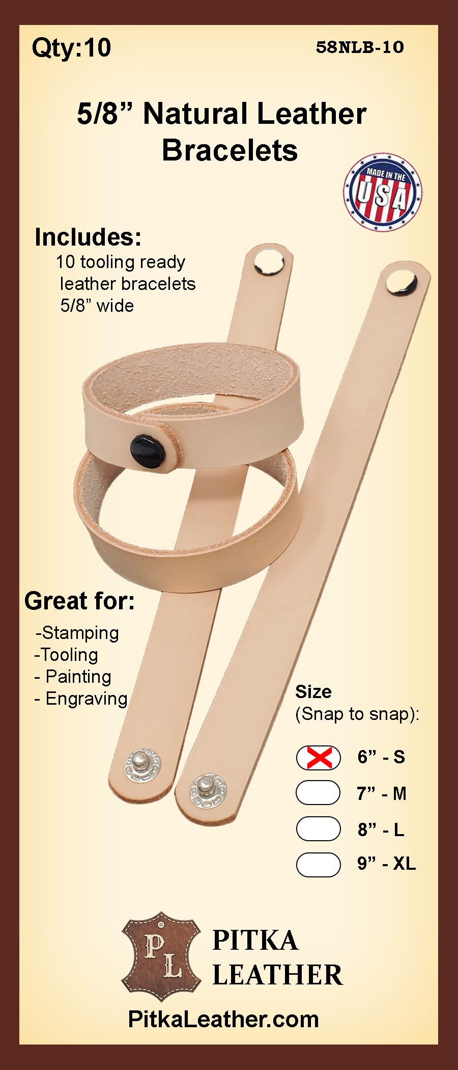 5/8 Inch Natural Leather Bracelets Blank - 10 Pack - Stamping, Tooling, Painting, Engraving, Burning and Decorating Ready