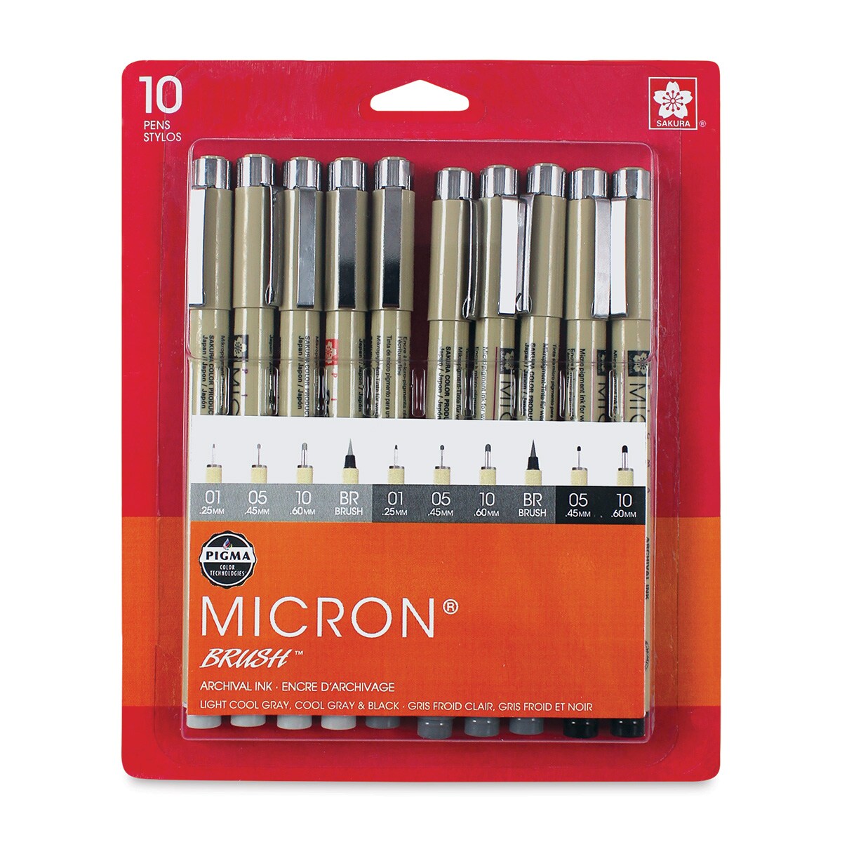 Sakura Pigma Brush Pens - Grays and Black, Brush and Micron, Set of 10
