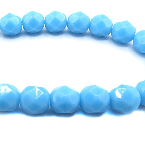 Turquoise Round Faceted Czech Glass Beads (1 strand/25 beads) (B615)