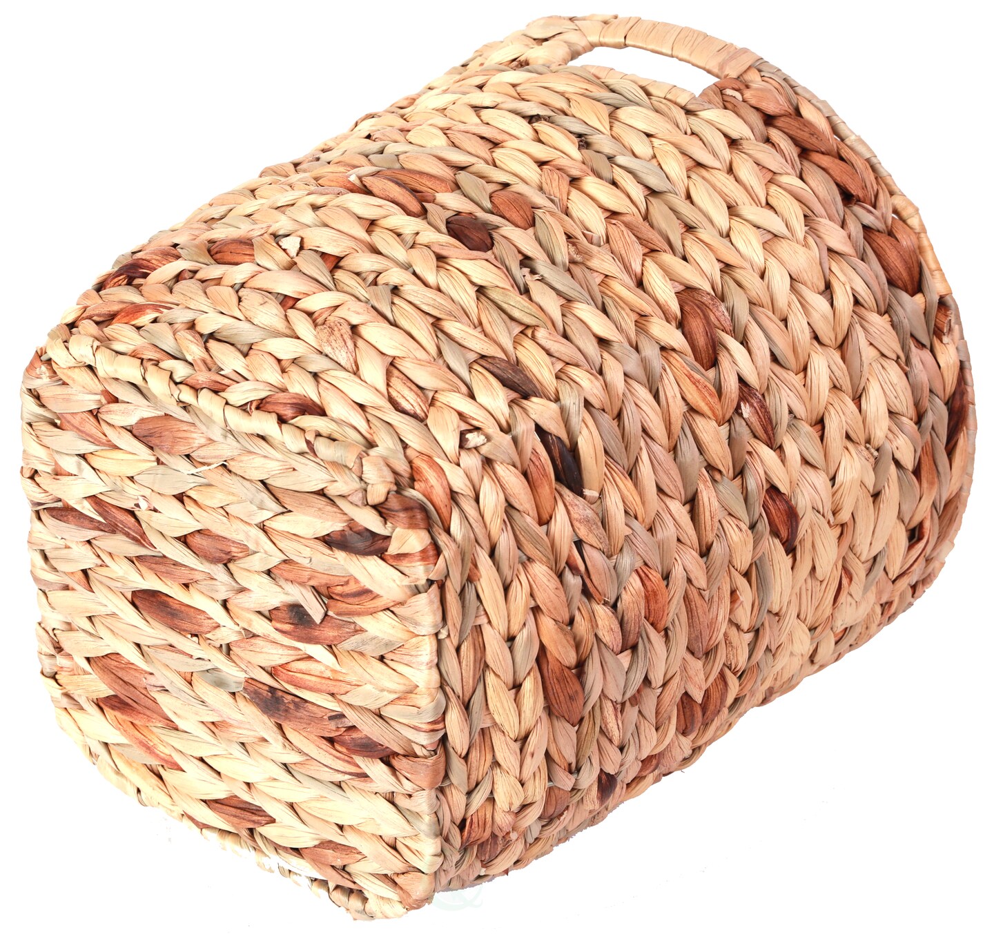 Large Round Water Hyacinth Wicker Basket with Handles - Handwoven Trash Bin