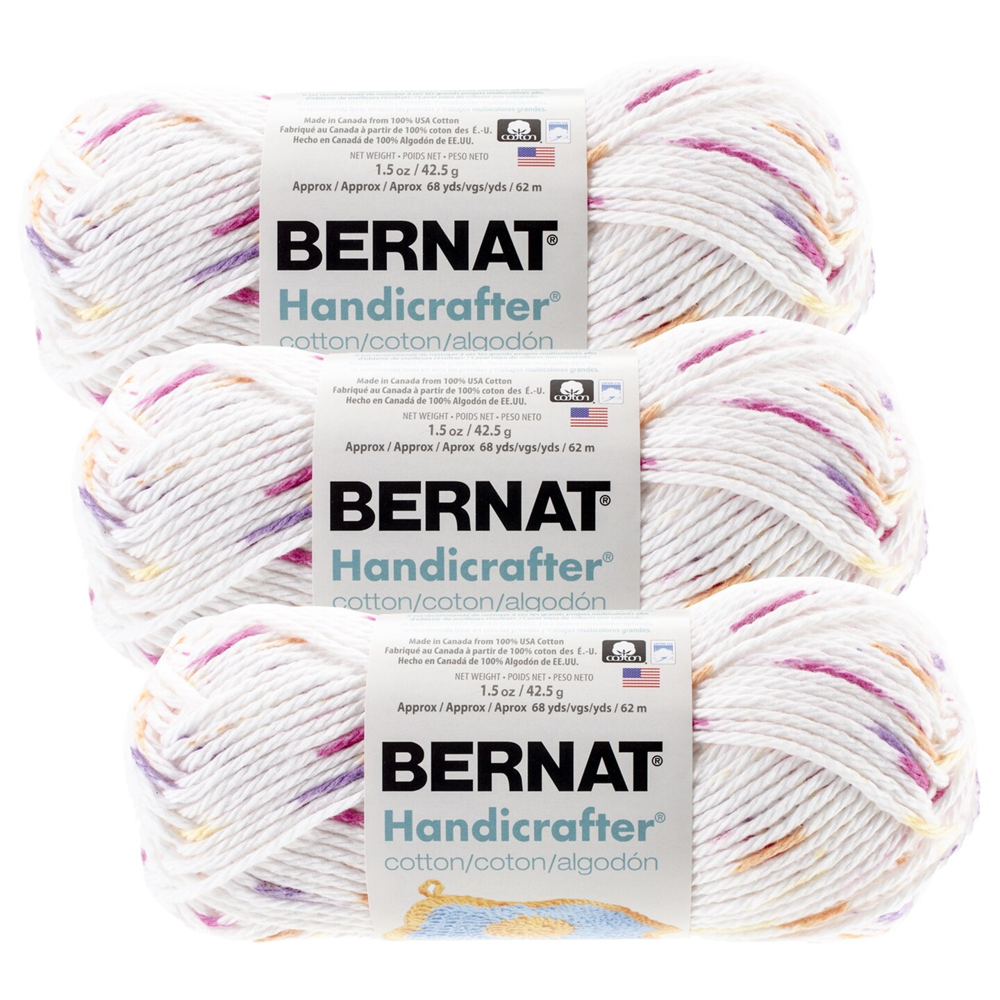 Pack of 3 Bernat Handicrafter Cotton Yarn Ombres Floral Prints