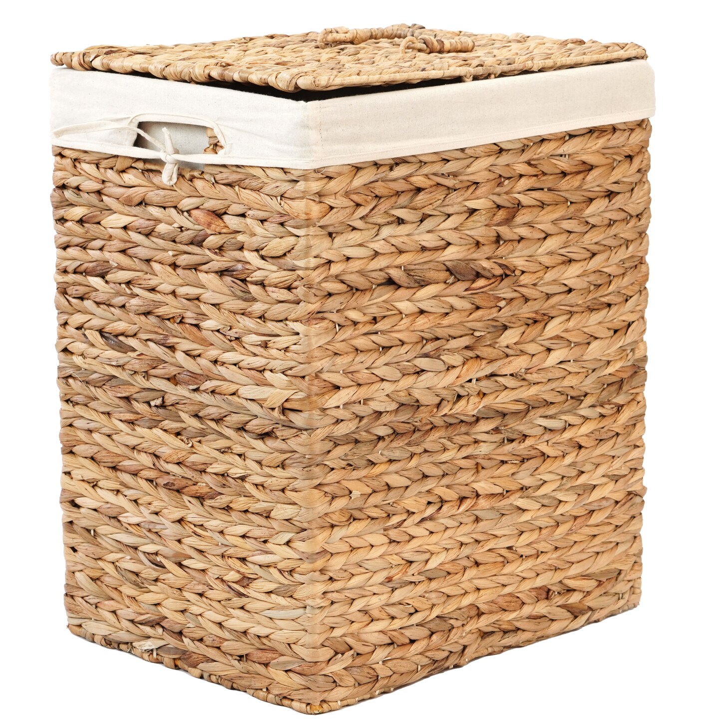 Handmade Rectangular Water Hyacinth Wicker Laundry Hamper with Lid Natural