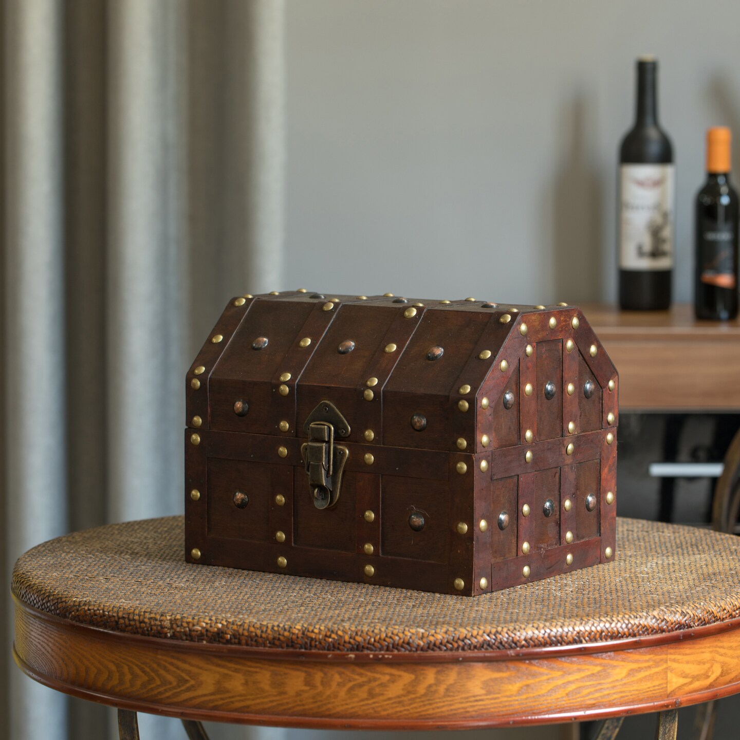 Black Vintage Caribbean Pirate Chest with Decorative Nailed Design