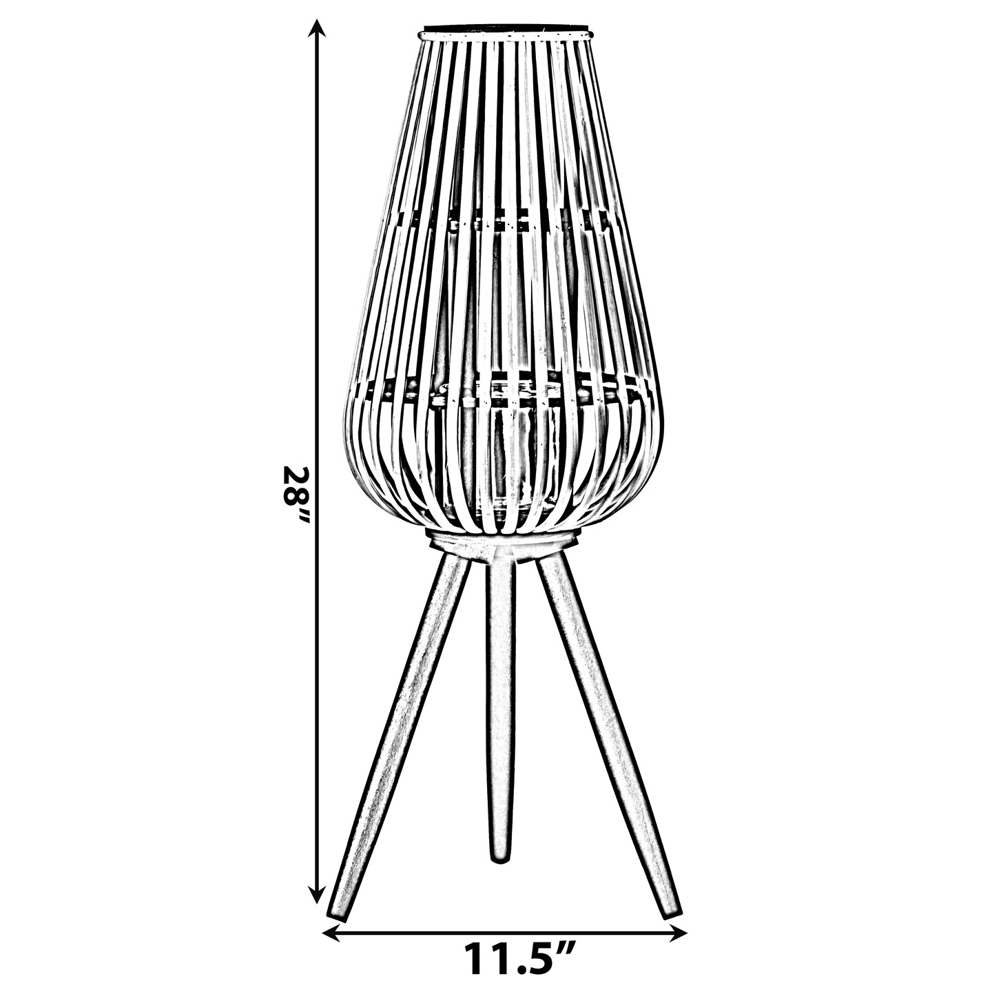 Indoor and Outdoor Modern Natural Bamboo Decorative Lantern with Black Stand and Glass Candle Holder