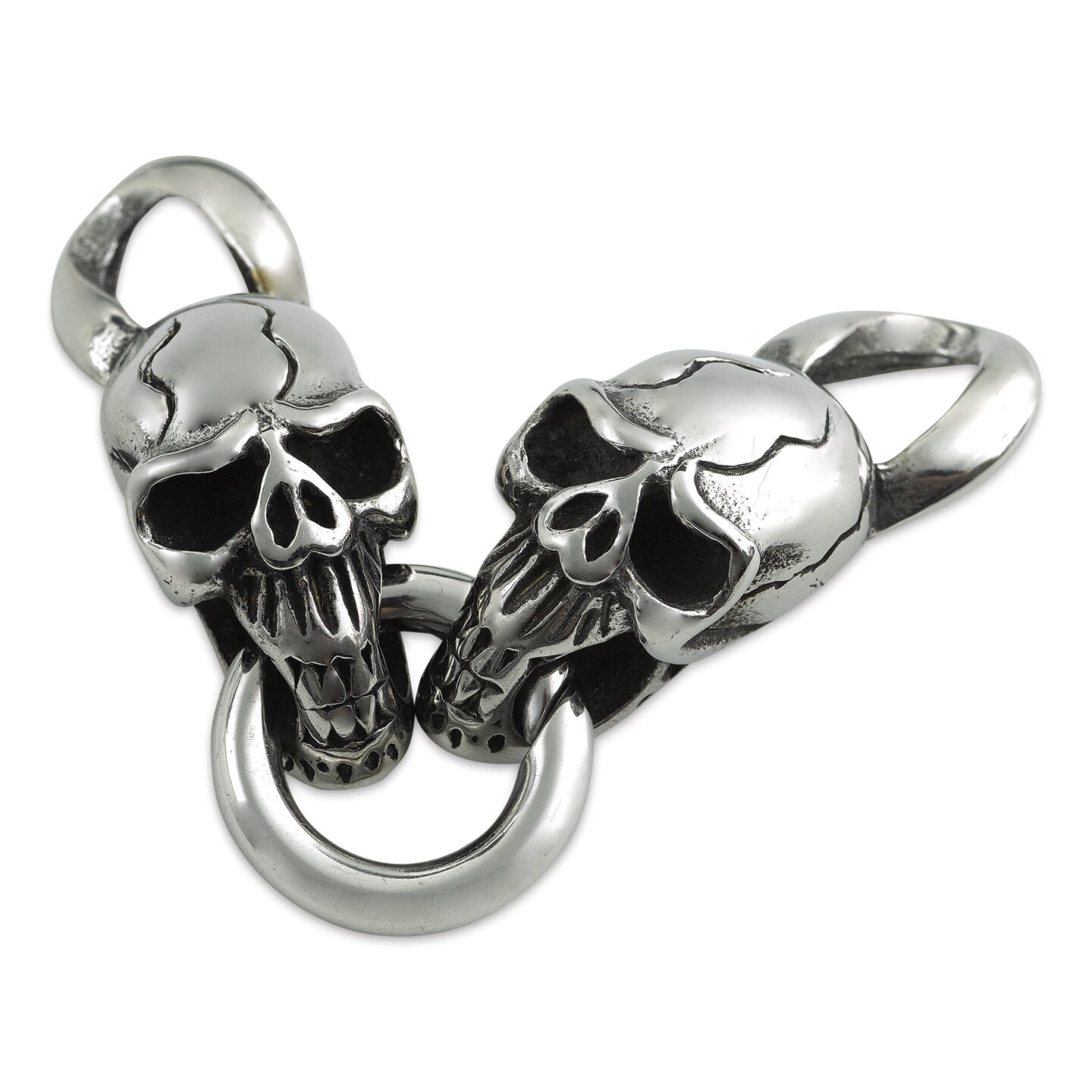 John Bead Stainless Steel Antique Silver Clasp - Skull, 35 x 14 mm