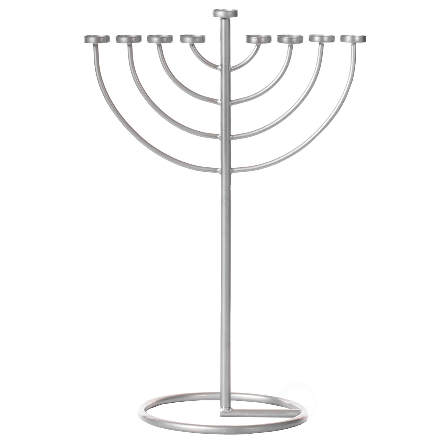 Modern Silver 9 Branch Lighting Thin Pipe Hanukkah Menorah, Metal-Aluminum