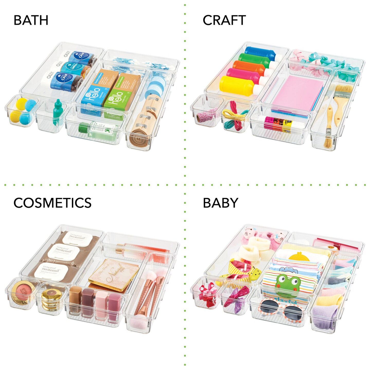 mDesign Plastic Interlocking Desk Drawer Organizer Bins, 7 Piece Set - Clear