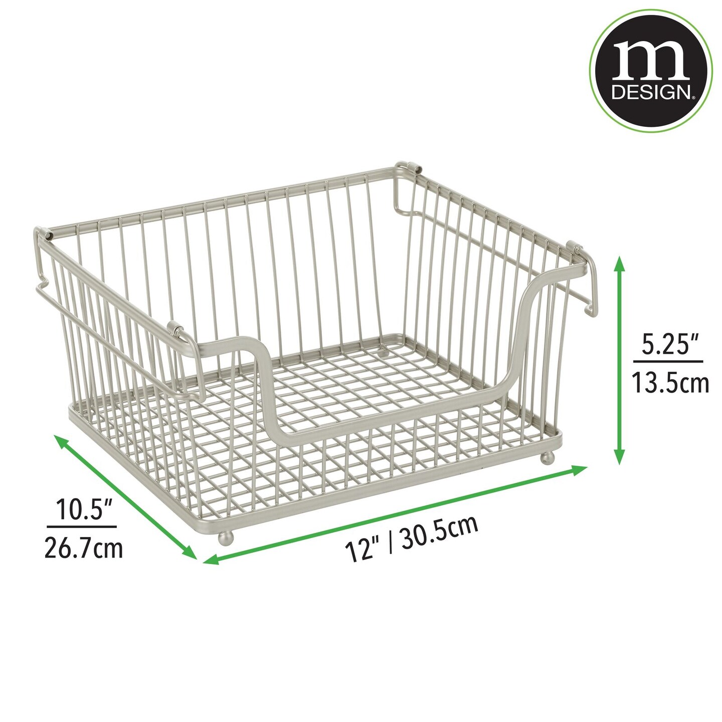 mDesign Metal Stackable Kitchen Storage Basket with Handles
