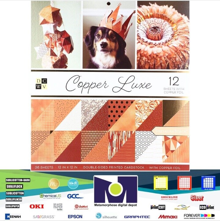 DCWV Card Stock 12"X12" Premium Printed Cardstock Stack, Copper Luxe, 18 Des/2 Each, 12 W/Foil PS-005-00564