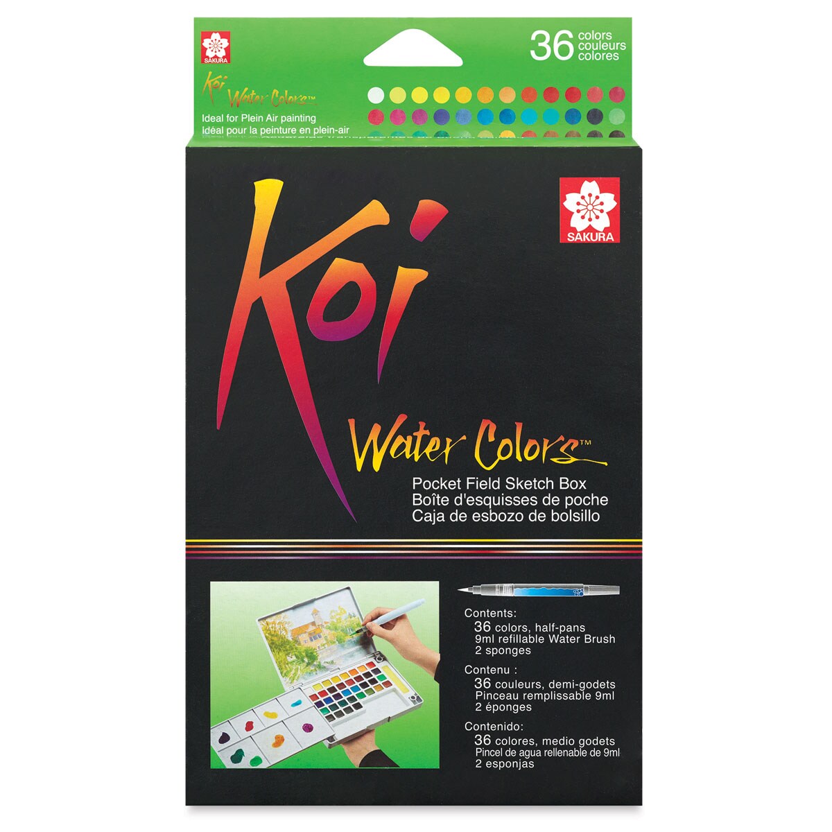 Sakura Koi Watercolor Half Pan - Set of 36 Sketch Box, Assorted Colors