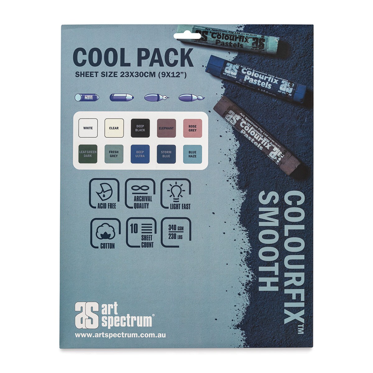 Art Spectrum Colourfix Smooth Pastel Paper - Rainbow Pack, 9 x 12, Pkg of  20 Sheets