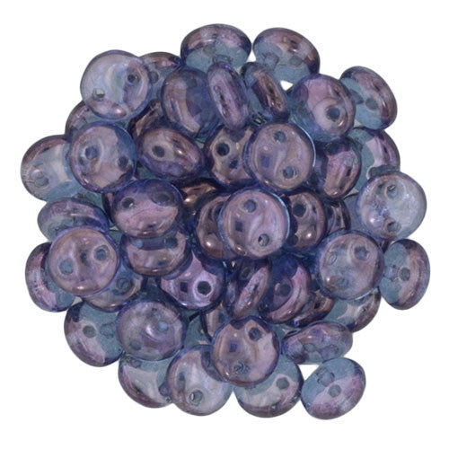 Czechmate 6mm Lentil Glass Czech Two Hole Bead, Luster Transparent Amethyst