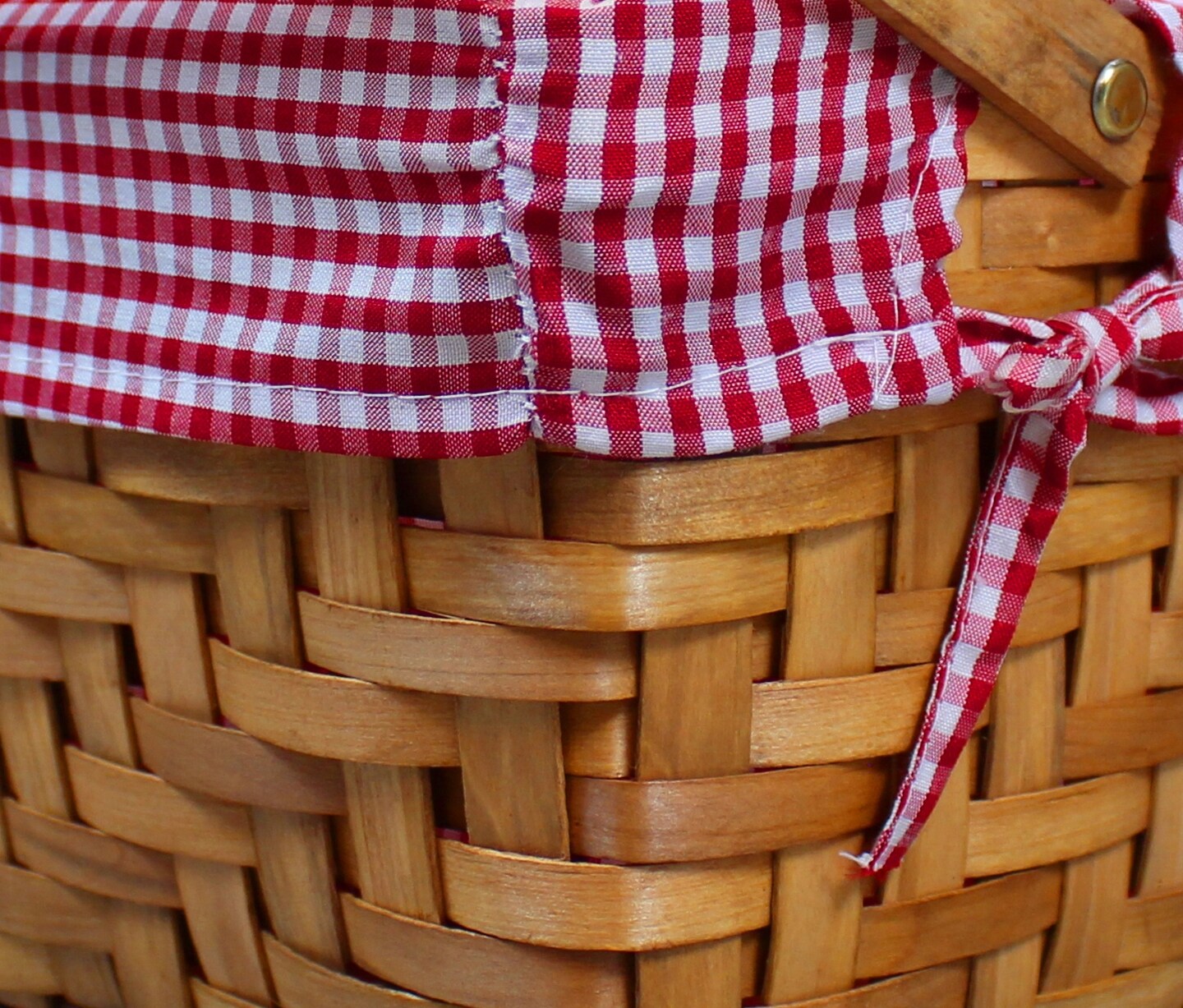 Small Rectangular Basket Lined with Gingham Lining, Carrying Handles