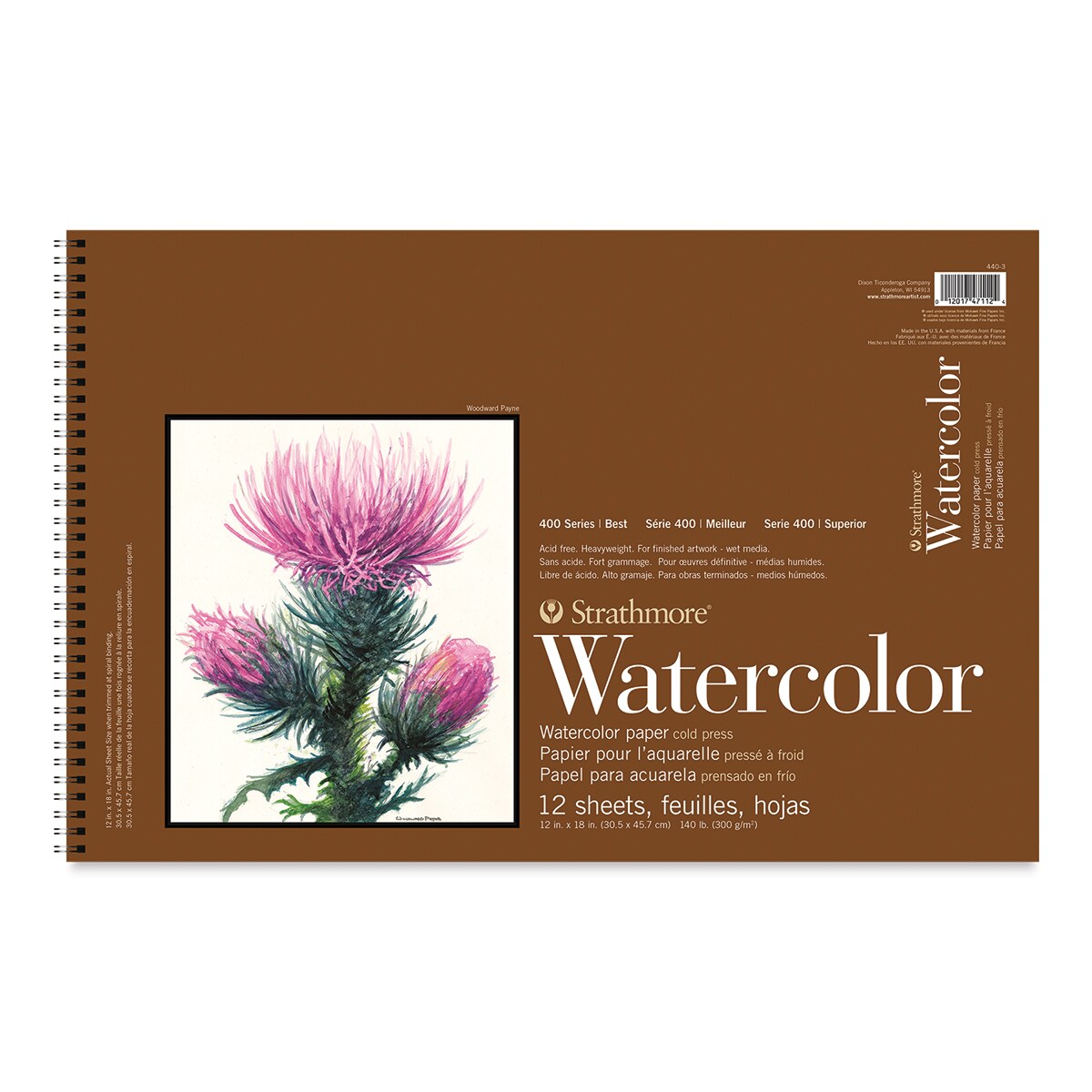 Strathmore 400 Series Watercolor Paper Pad - 12&#x22; x 18&#x22;, Wire Bound, 12 Sheets