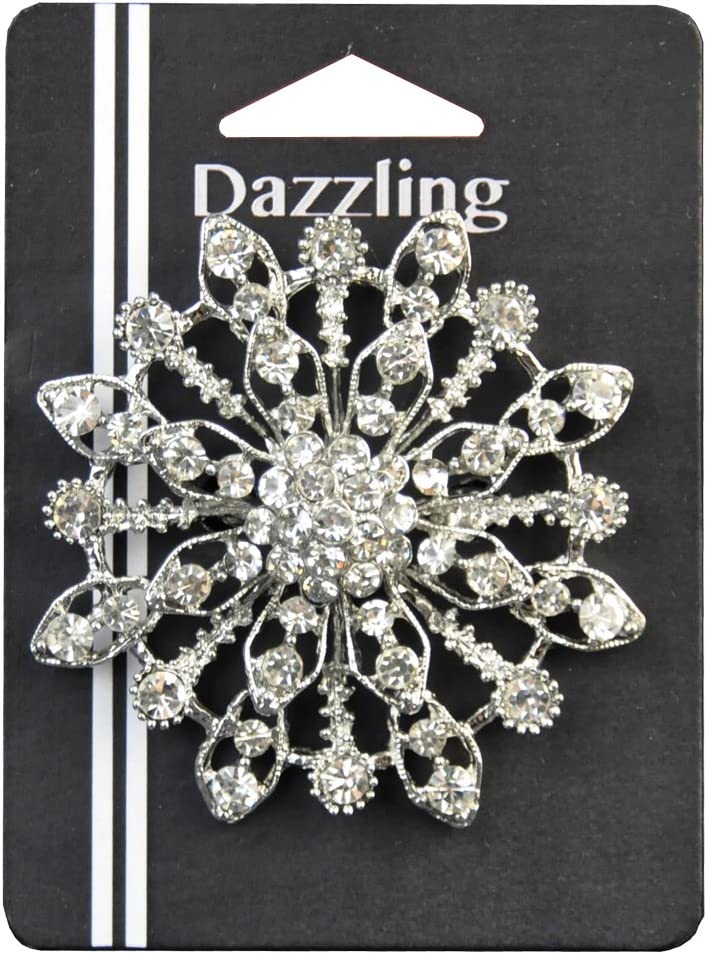Belagio Rhinestone Brooch, 2.5" Diameter, 1 Piece, Snowflake, Silver/Crystal