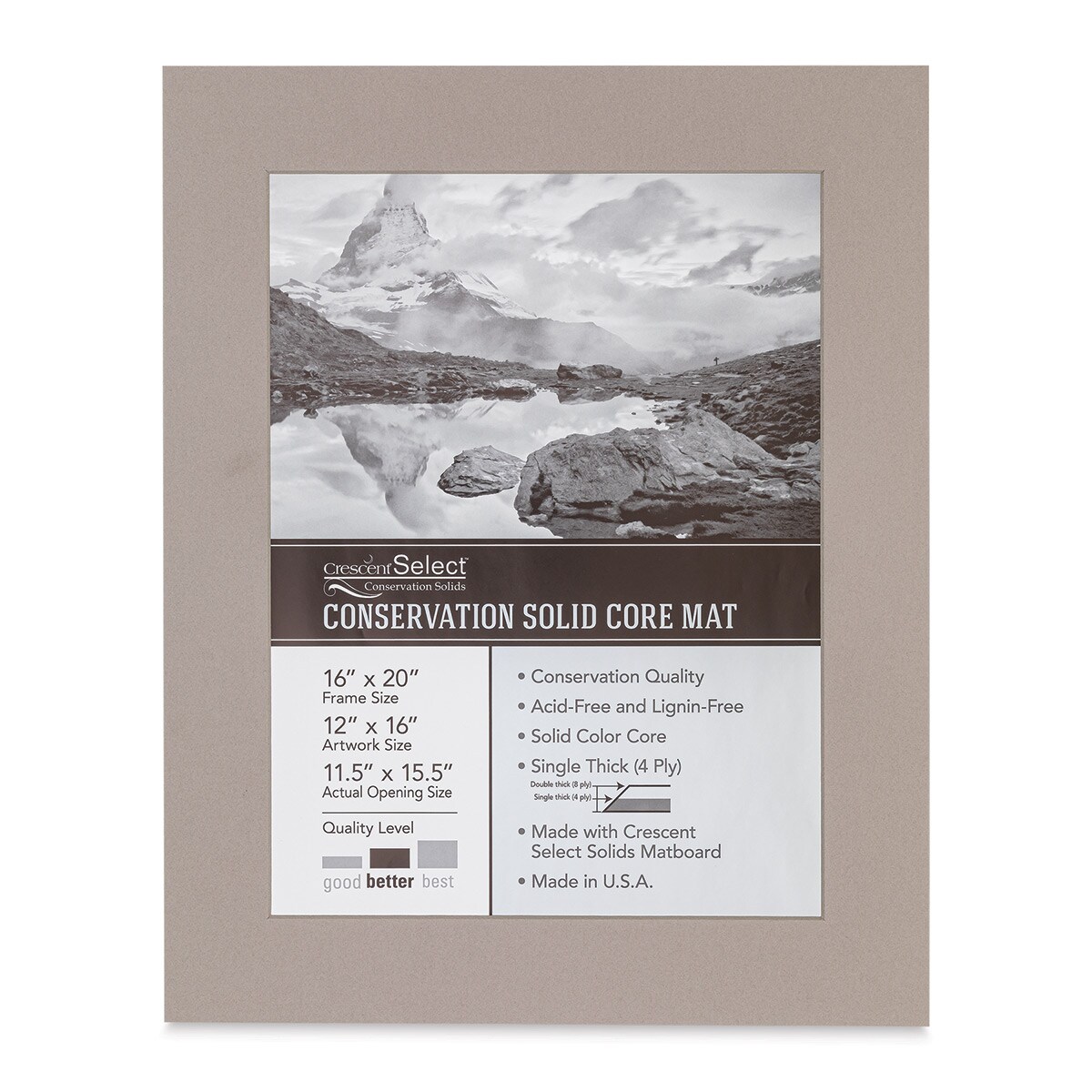 Crescent Select Conservation Solids Pre-Cut Mat - Gray, 4 ply, 16&#x22; x 20&#x22;
