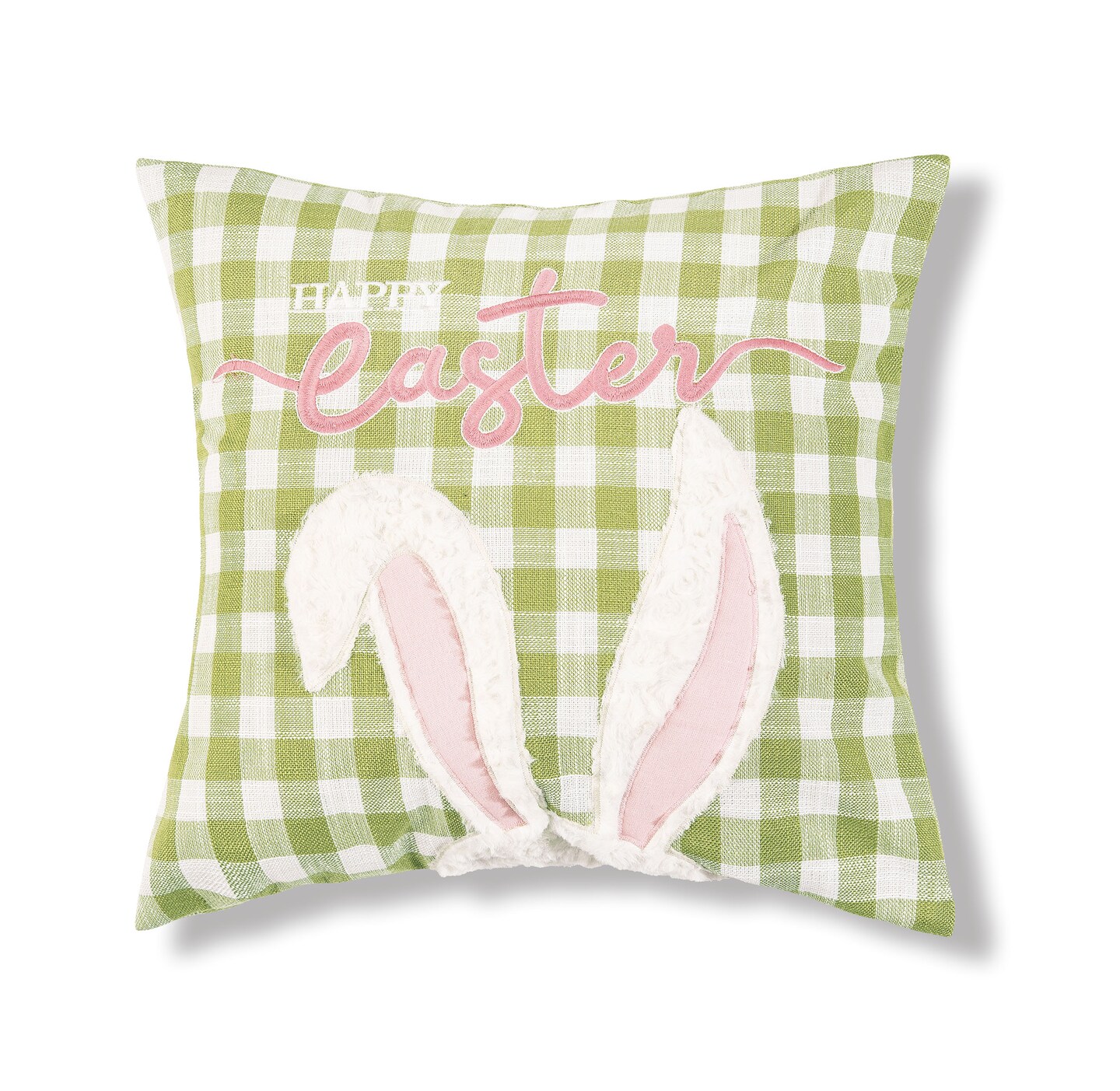 18&#x22; x 18&#x22; Easter Spring Themed Bunny Ears Spring Embroidered Accent Throw Pillow