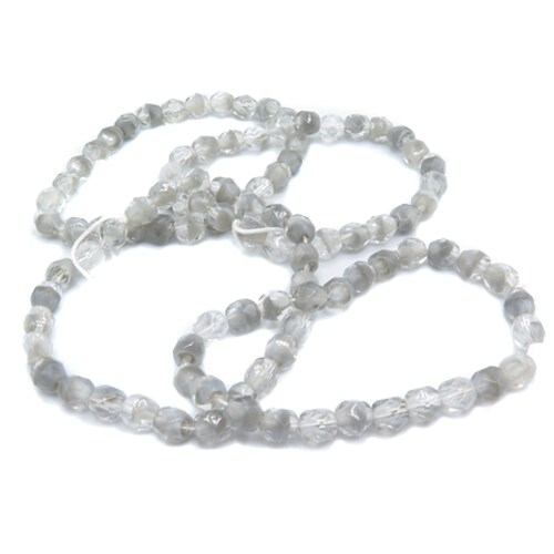 Smoky Gray &#x26; Clear Rondelle Faceted Czech Glass Beads (1 strand/25 beads) (B614)