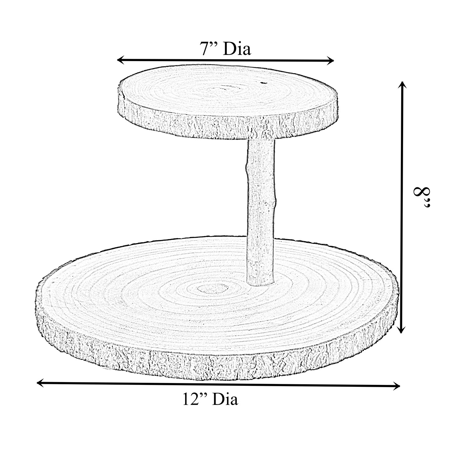 Two Tier Natural Wood Color Tree Bark Server Tray with Rustic Appeal, Two Sizes Trays