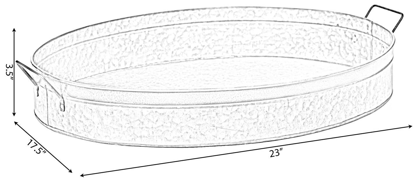 Galvanized Metal Oval Rustic Serving Tray With Handles