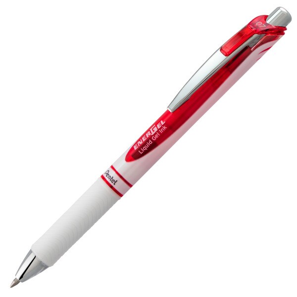 EnerGel Pearl Retractable Liquid Gel Pen, (0.7mm) Metal Tip, Medium Line, Red Accent, Red Ink
