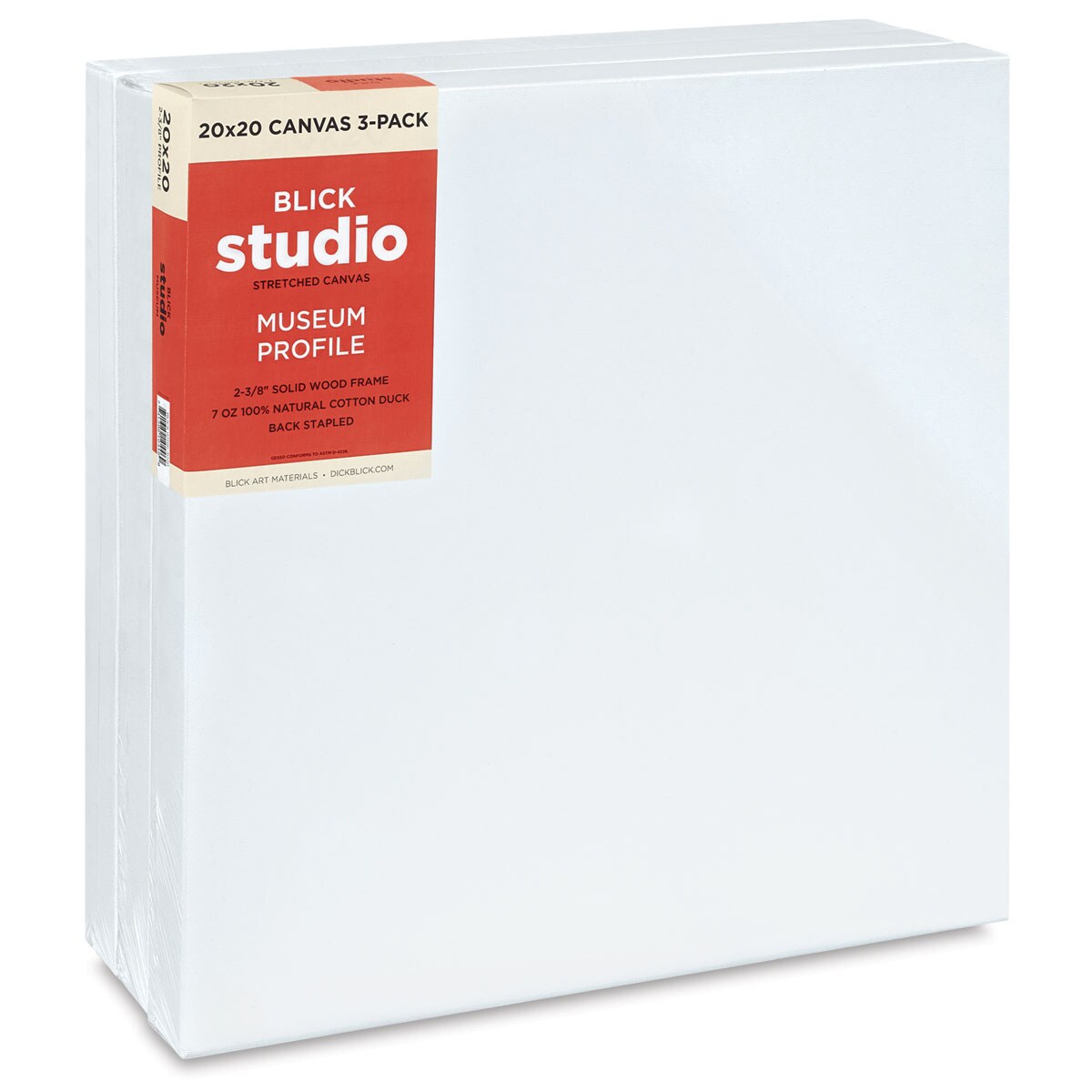 Blick Studio Stretched Cotton Canvas - Museum Profile, 20" x 20", Pkg of 3
