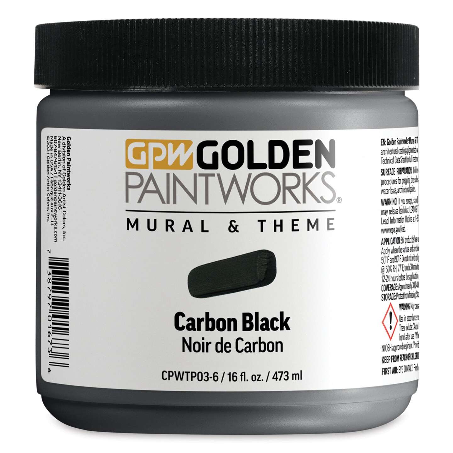 Golden Paintworks Mural and Theme Acrylic Paint - Carbon Black, 16 oz, Jar