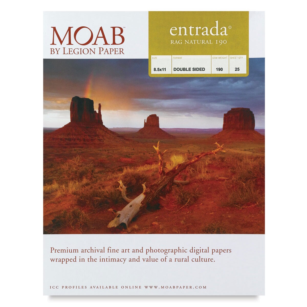 Legion Moab Entrada Digital Rag Paper - 8-1/2&#x22; x 11&#x22;, Natural, 190 gsm, Pkg of 25