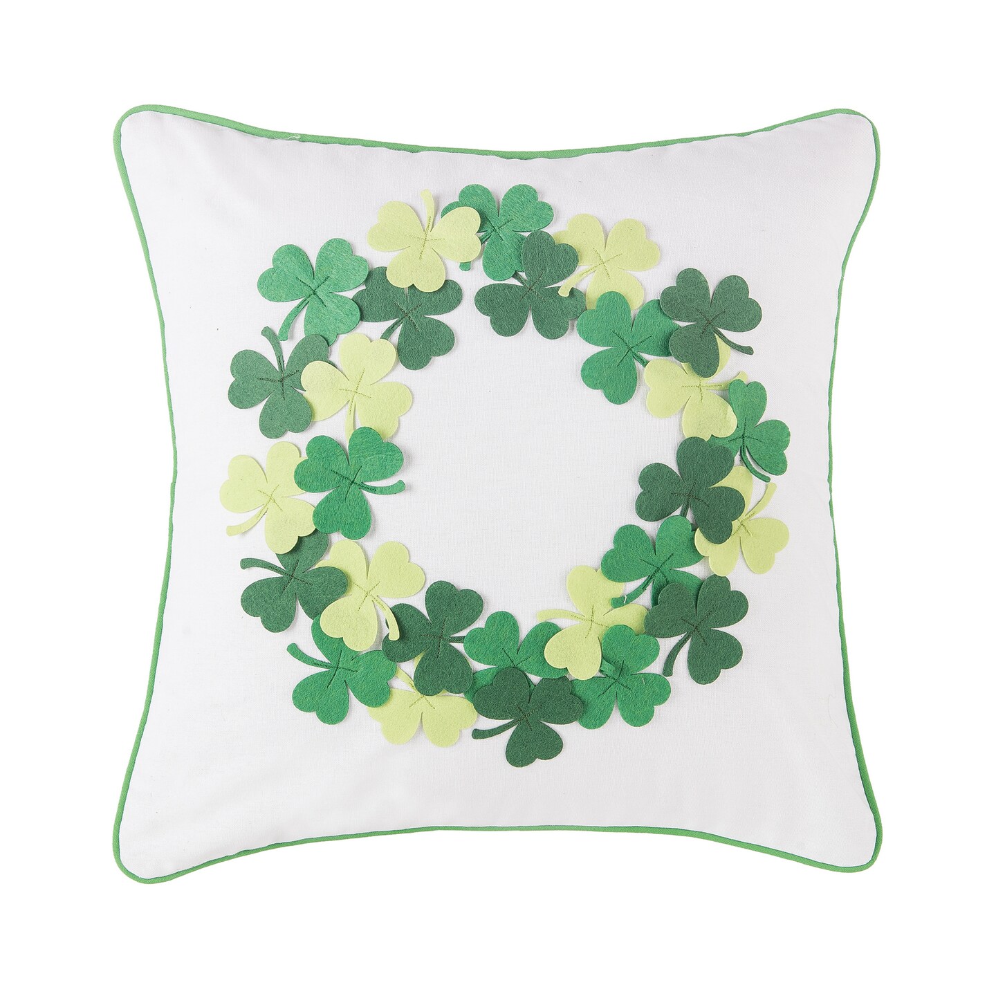 Clover Wreath Applique 18 X 18 Inch Throw Pillow St. Patrick&#x27;s Day Decorative Accent Covers For Couch And Bed