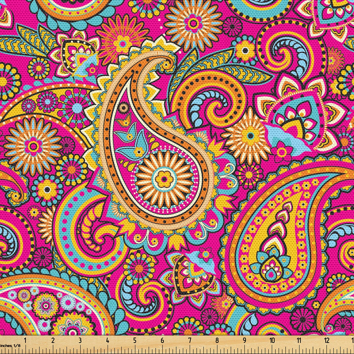 Ambesonne Paisley Fabric by The Yard, Paisley Patterns Based on Traditional Eastern Pastel Design, Decorative Fabric for Upholstery and Home Accents, 3 Yards, Pale Magenta