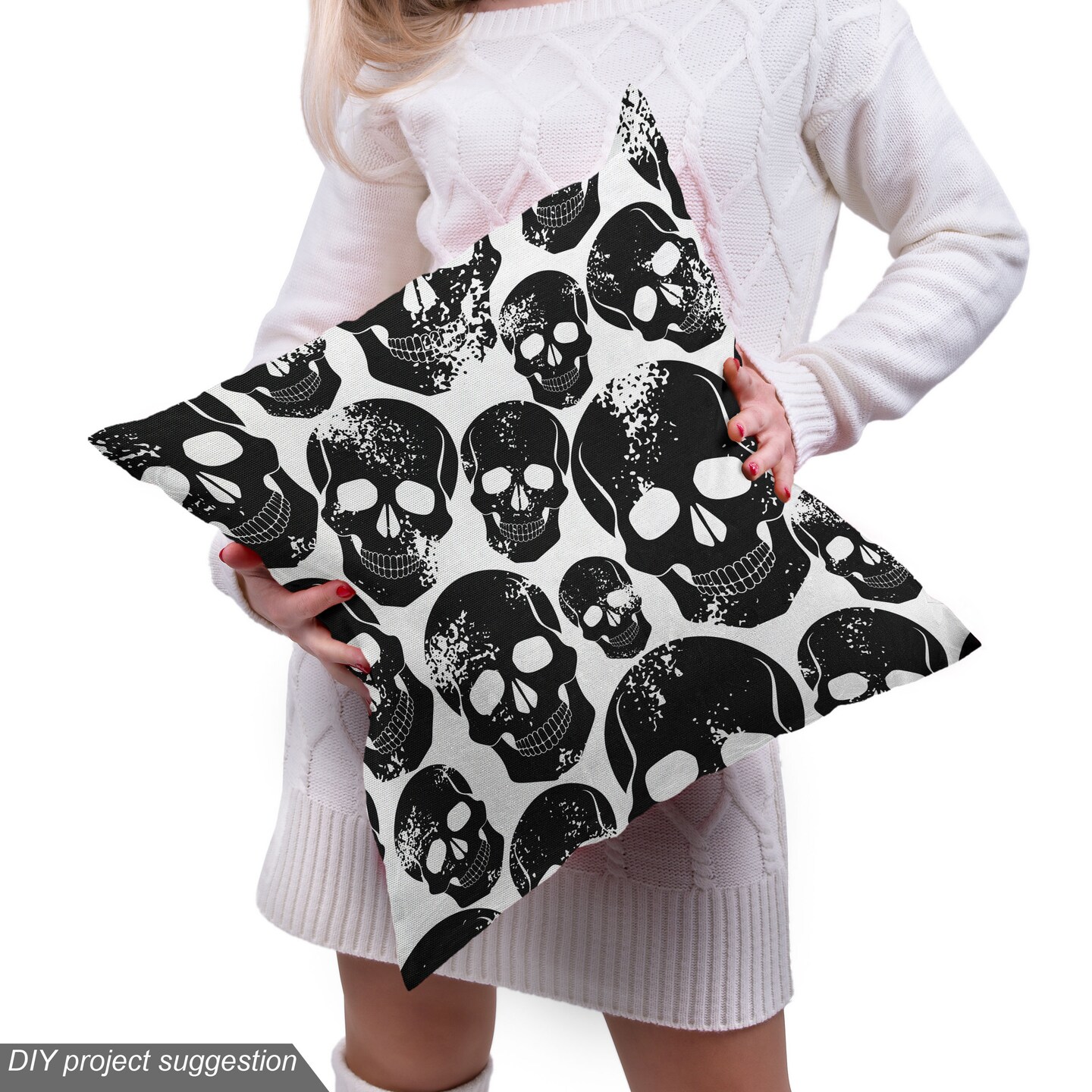 Ambesonne Gothic Fabric by The Yard, Grunge Black Human Skulls on White Backdrop Evil Men Fear Horror Death Skeleton, Decorative Fabric for Upholstery and Home Accents, 2 Yards, Charcoal Black
