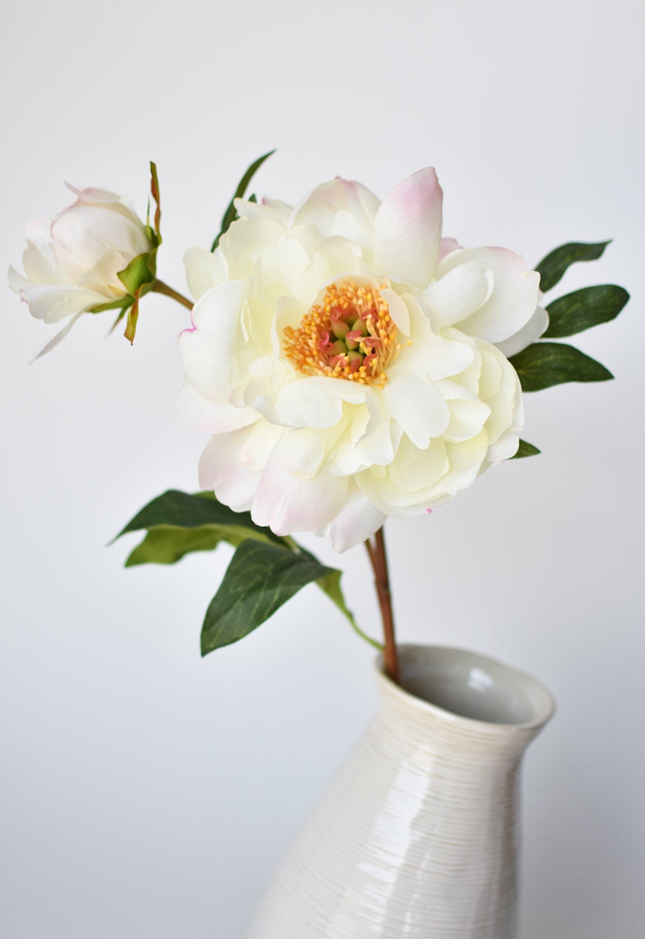 22.5&#x22; Faux Peony Stem w/Bud Cream White