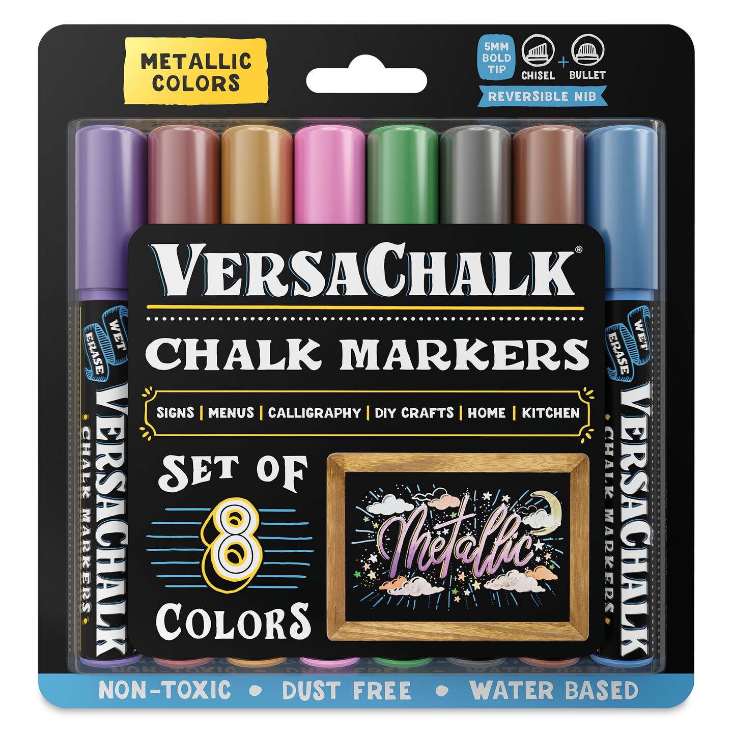 VersaChalk Liquid Chalk Markers - Set of 8, Metallic Colors, Bold